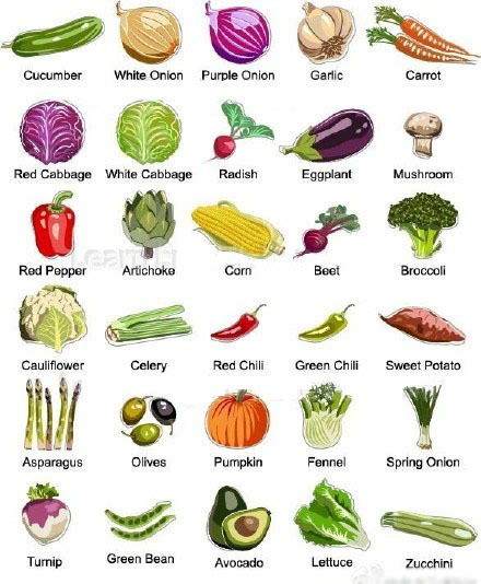 生活中常见蔬菜英语单词对照表3